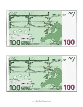 Hundred Euro Note Reverse Teachers Printable