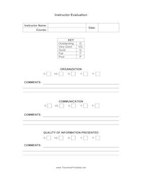 Instructor Evaluation Teachers Printable