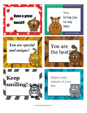 Lunch Box Notes Animals Teachers Printable