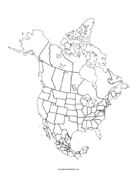 Blackline Map of North America Teachers Printable