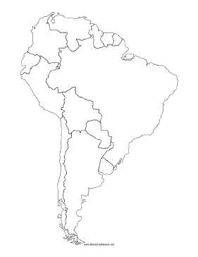 Blackline Map of South America Teachers Printable