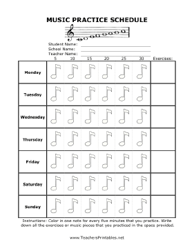 Music Practice Schedule Teachers Printable