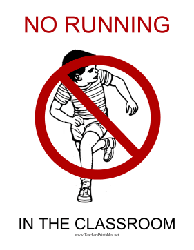 No Running Sign Teachers Printable