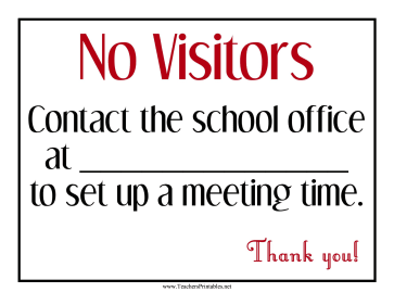 No Visitors Contact Info Sign Teachers Printable