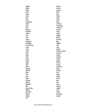 Noun Dolch Words Teachers Printable