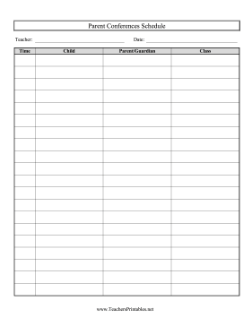 Parent Conference Schedule Teachers Printable
