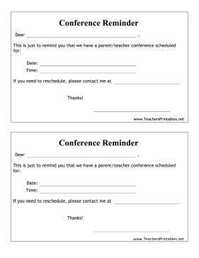 Parent Teacher Conference Reminder Teachers Printable