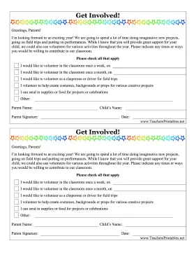 Parent Volunteer Form Teachers Printable