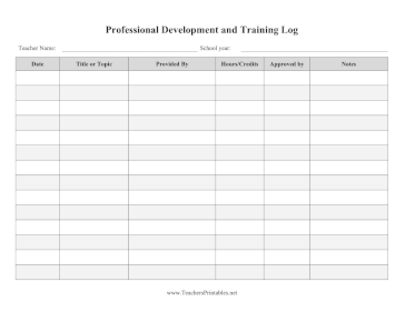 Professional Development And Training Log Teachers Printable