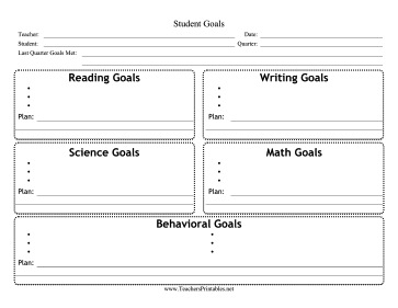 Quarterly Student Goals Teachers Printable