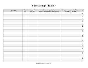 Scholarship Tracker Teachers Printable