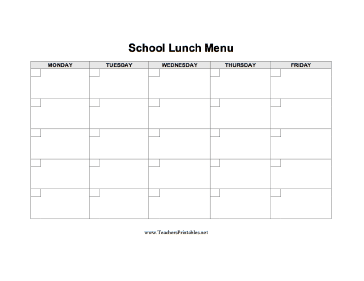School Lunch Menu Teachers Printable
