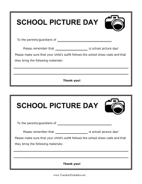School Pictures Reminder Teachers Printable