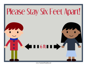 Stay Six Feet Apart Sign Teachers Printable