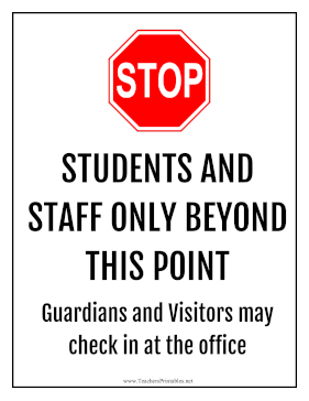 Stop Students And Staff Only Teachers Printable