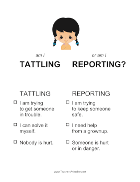 Tattling Or Reporting Sign Teachers Printable