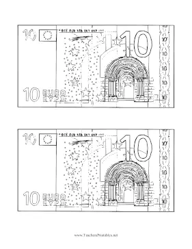 Ten Euro Note Obverse Black and White Teachers Printable