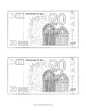 Twenty Euro Note Obverse Black and White Teachers Printable