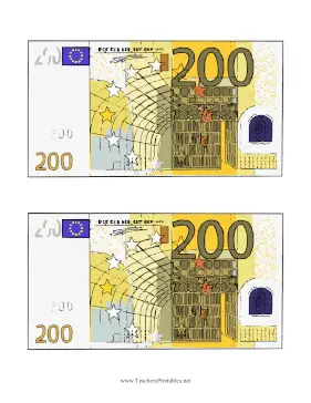 Two Hundred Euro Note Obverse Teachers Printable