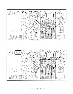 Two Hundred Euro Note Obverse Black and White Teachers Printable