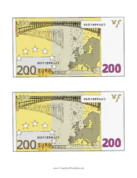 Two Hundred Euro Note Reverse Teachers Printable