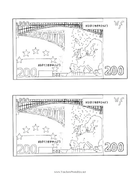 Two Hundred Euro Note Reverse Black and White Teachers Printable