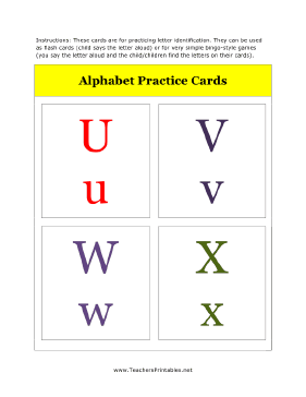 U to X Alphabet Flash Cards Teachers Printable