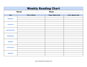 Weekly Reading Chart Teachers Printable