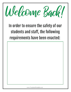 Welcome Back Safety Teachers Printable