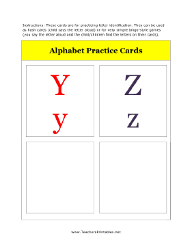 Y to Z Alphabet Flash Cards Teachers Printable