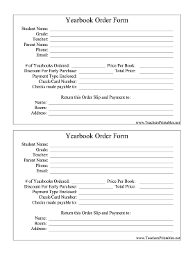 Yearbook Order Form Teachers Printable
