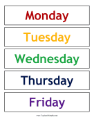 Calendar Weekdays Color