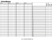 Class Attendance Paper — Month, Horizontal