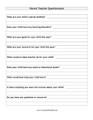 Parent Teacher Questionnaire