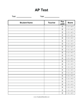 AP Test Log Teachers Printable