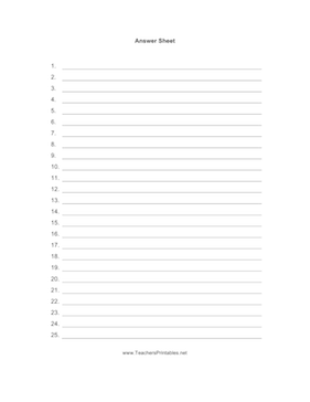 Answer Sheet Teachers Printable