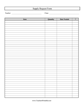 Classroom Supply Request Form For Parents Teachers Printable