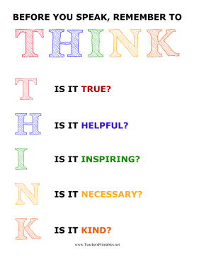 Classroom THINK Poster Teachers Printable