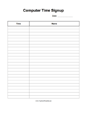Computer Time Sign Up Sheet Teachers Printable