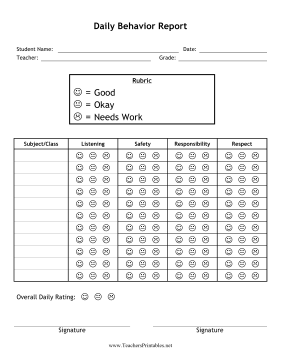 Daily Behavior Report Teachers Printable
