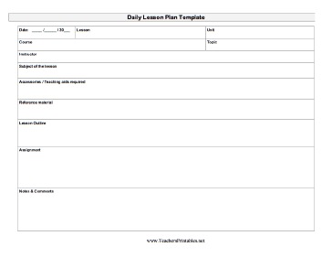 Daily Lesson Plan Template Teachers Printable