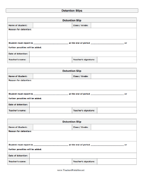 Detention Slips Teachers Printable
