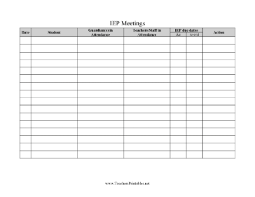 IEP Meeting Tracker Teachers Printable