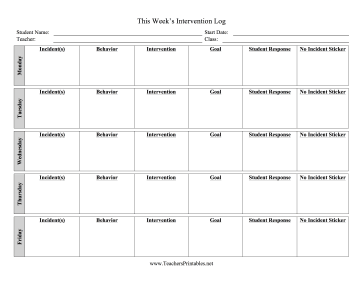 Intervention Log Teachers Printable