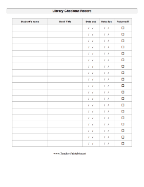 Library Checkout List Teachers Printable