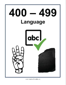 Library Sign 400 to 499 Teachers Printable
