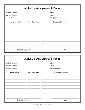Makeup Homework Form Teachers Printable