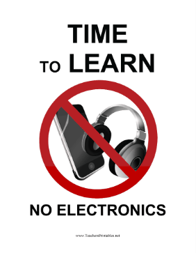 No Cell Phones Or Electronics Sign Teachers Printable