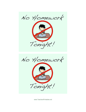 No Homework Pass Teachers Printable