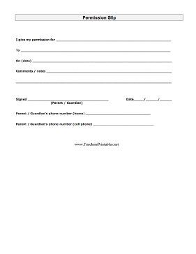 Permission Slip Teachers Printable